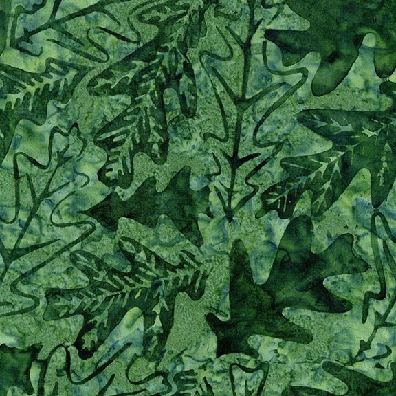 Tonga Mistletoe Batik Fabric | Oak Leaf Hunter Green | Timeless Treasures YARD
