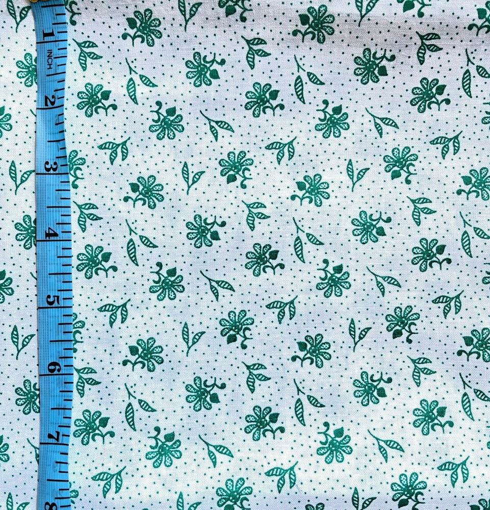 28″ Floral Green & White Cotton Print Quilting Fabric Dots Leaves Doll Clothes