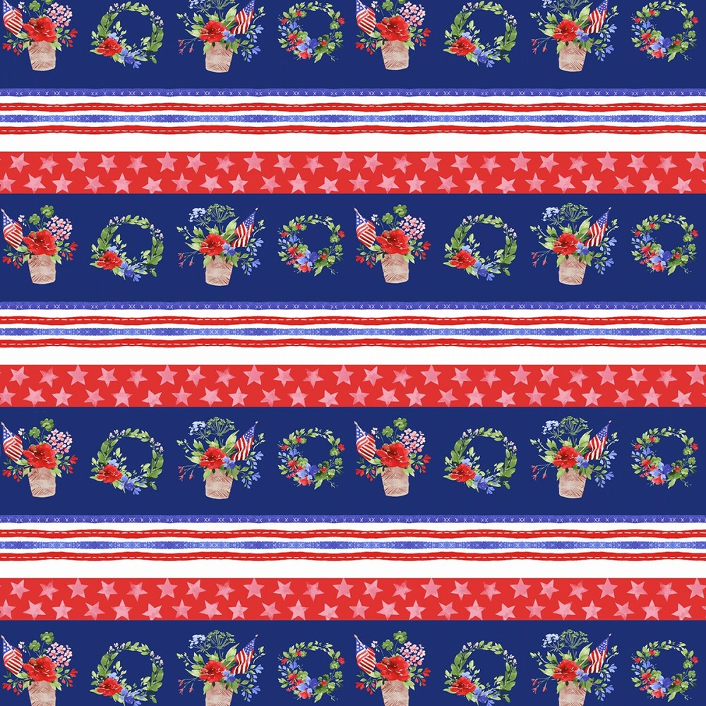 $8 Per Yard AMERICA THE BEAUTIFUL Stripe Pictoral Quilt Fabric Clothworks