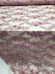 Mauve Lace 3d Floral Design Embroidered Mesh 3d Lace Fabric By The Yard Pearls