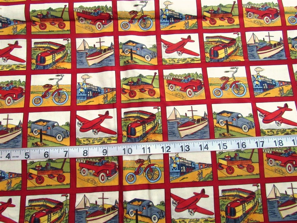 1 yd 100% Cotton Fabric “Vintage Voyages” by Balson Erlanger Train Airplane Boat