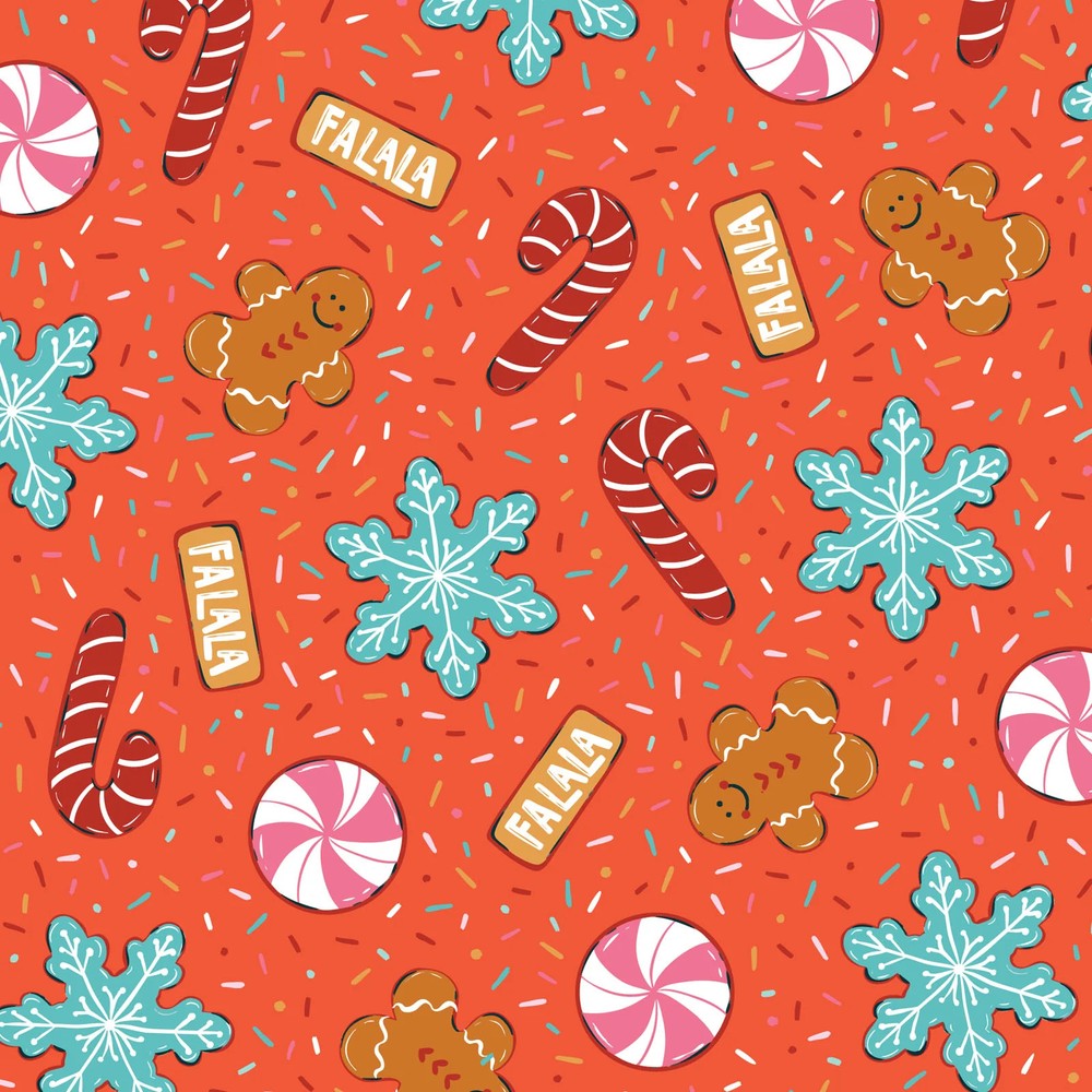 CLOUD9 – Jolly Tidings by Whim and Joy – Cookies Chaos – Red 1/4yd