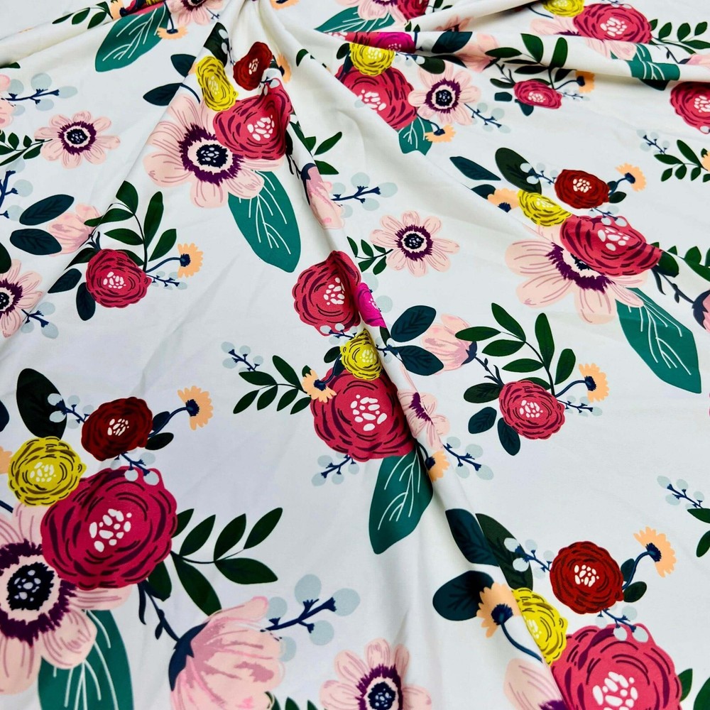 Stretch Fabric Small Flowers White Background Nylon Spandex for Swimwear
