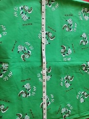 Chinese Asian Ah So Flocked Fabric Green White Black 3 yd x 44/45″