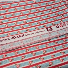 Sky Blue Red White Stripe Pink Roses Joann Buttercream Cotton Fabric 2 Yards