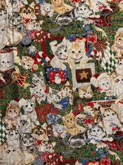 HUGE Vtg Jenny Newland 44x108inch LARGE Christmas Cats Kittens Applejack Fabric
