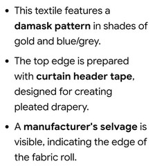 HOME SIGNATURE Vintage NOS- 5 Yds x 96″ Wide – Gold & Blue/Gray Damask Fabric