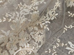 Ivory Gold Corded embroidery Bridal Lace Fabric 50” Width Sold By The Yard