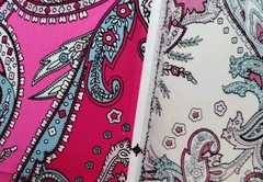 Ornate Italian Paisley Viscose Challis Fabric 60×80″ Pink Red Blue White 2.2 Yds