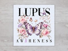 Lupus Awareness Purple Butterfly Roses Fabric Panel Sewing Quilting Block A161