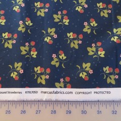 Yard ~ Tossed Strawberries On Navy Blue by Marcus $3.99 Ships ANY Amount Fabric