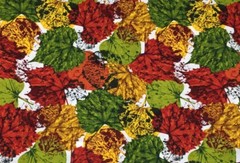Autumn Leaves Green Golden Yellow Red on White 3 Y Cotton Fabric