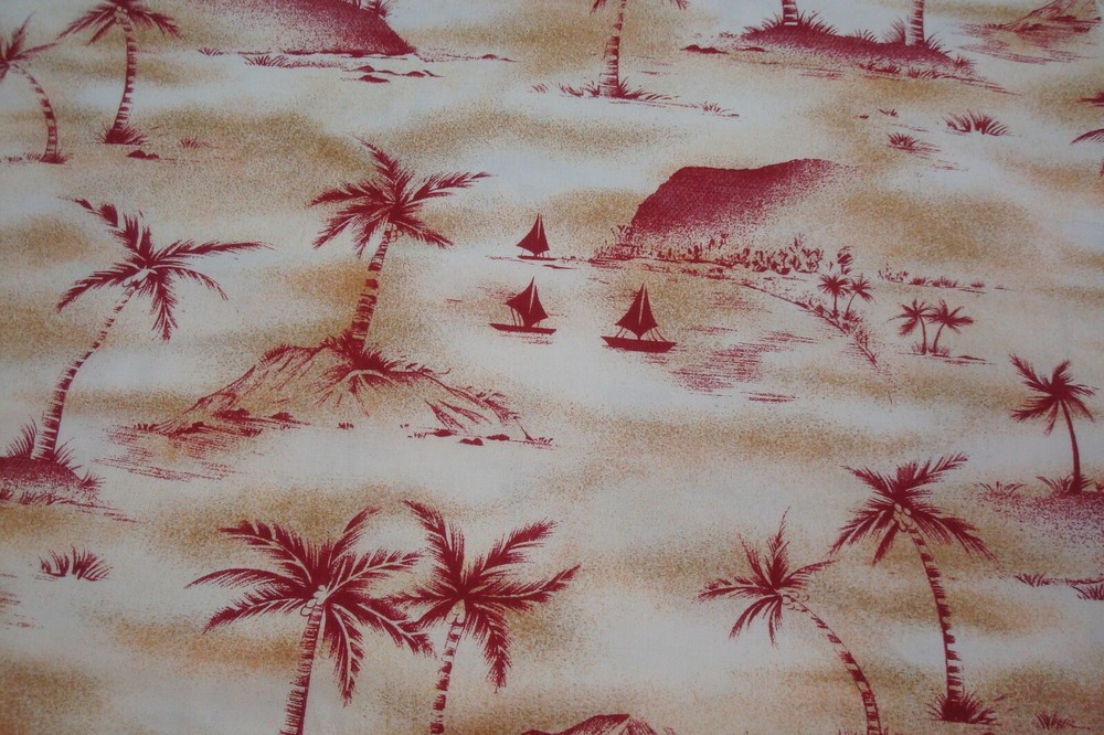 2.44 yds Jo Ann Fabric Palm Tree Island Beach Red Tan Quilt Craft 44″ x 88″ BTP