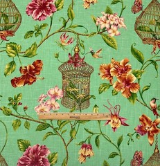 COVINGTON KAUAI SEASPRAY GREEN HUMMINGBIRD BIRDCAGE LINEN FABRIC BY YARD 54″W