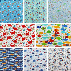 8Pcs Ocean Quilting Cotton Fabric Fat Quarters Bundles Clearance for Sewing
