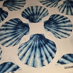 Joann Outdoor Fabric Blue Scallop Shells Coastal Nautical 54” x 1.5 Yds