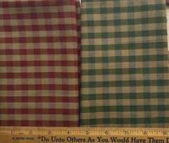 1/2 YARD EACH Red/Tan Check and Green/Tan Check Homespun Fabric 100% Cotton