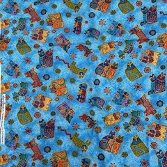 Laurel Burch Fantastic Felines Fabric Clothworks OOP Metallic Blue Cats Quilting