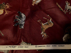 Cranston Wildlife Cotton Fabric Elk Bear Sheep Bison Wolf Wine Color Back BTHY