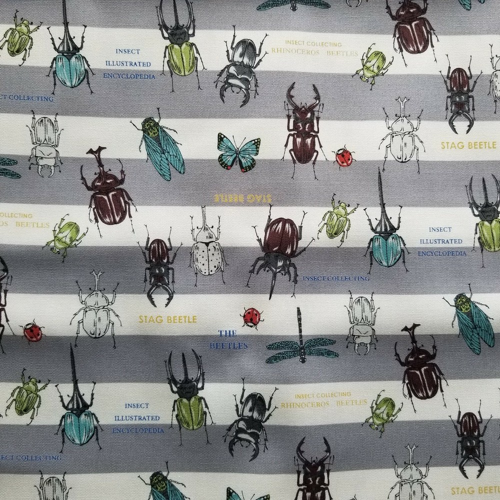 Gray & White Stripe Light Cotton Duck Cloth – from Japan w/ Beetles!