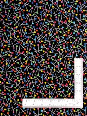 Sew Quilt Theme Pin Toss Black Fabric By the Yard Cotton Benartex