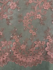 Melody DUSTY PINK Polyester Floral Embroidery with Sequins on Mesh Lace Fabric