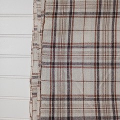 5.5 Yds MCM Mid Century Modern Plaid Linen Fabric Brown Tan Neutral Upholstery