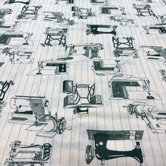 Antique Sewing Machine Fabric 55″ L X 44″ W 1.5 Yard Green Monochrome Vtg 1993