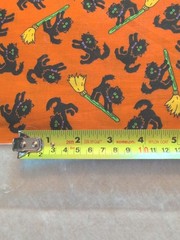 Vintage Wamsutta Halloween Cards Black Cat And Brooms Orange Fabric 1 YD X 44 IN