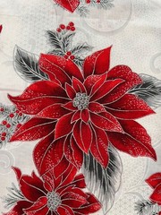 Kaufman Holiday Flourish Red Poinsettia White Christmas Metallic Cotton Fabric