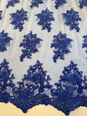 Brianna ROYAL BLUE Polyester Floral Embroidery with Sequins on Mesh Lace Fabric