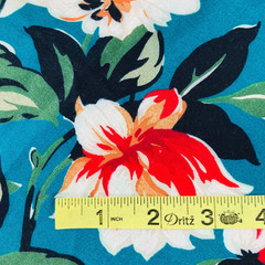 Cranston Cotton Fabric Remnant 1.5 Yards x 58″ Wide Red Orange Floral On Teal