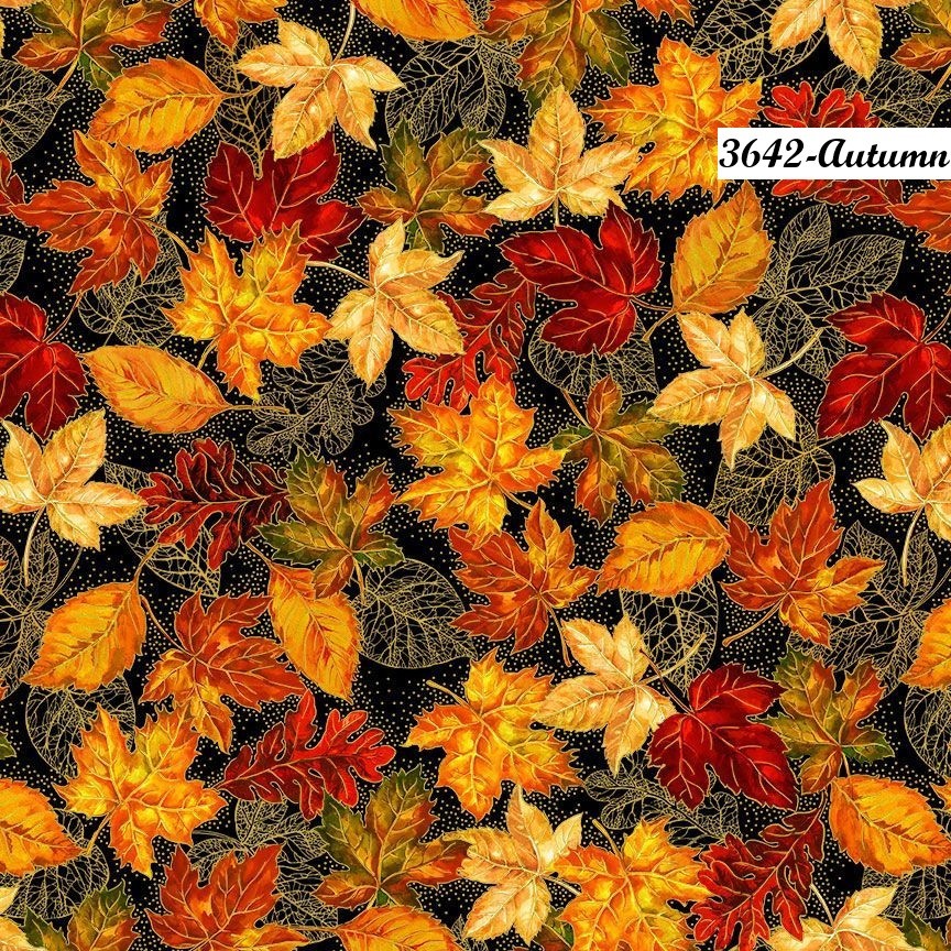 Thankful Fall Autumn Leaf cotton fabric Timeless Treasure 3642 Metallic Accent