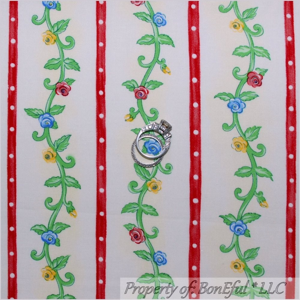 BonEful Fabric FQ Cotton Quilt Red Rose Sm Flower Dot Swirl Leaf Stripe