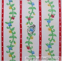 BonEful Fabric FQ Cotton Quilt Red Rose Sm Flower Dot Swirl Leaf Stripe