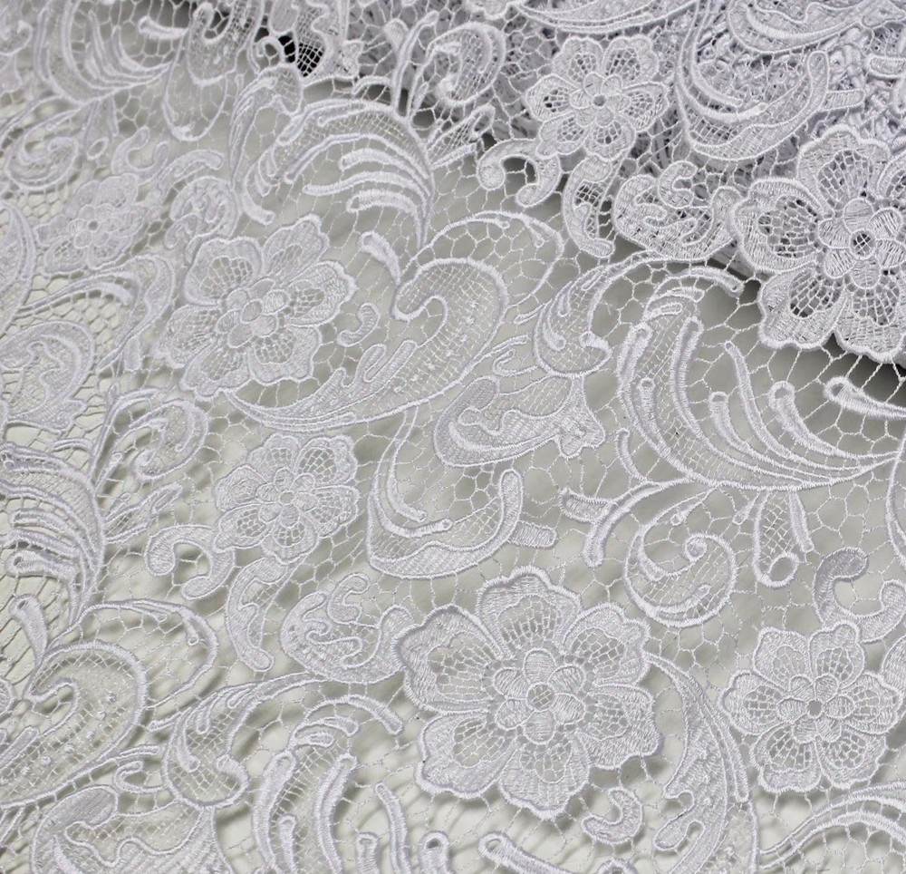 Maggie WHITE Guipure Venice Heavy Lace Fabric by the Yard – 10019