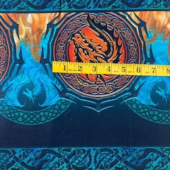 Emerald Reign Dragons Celtic Circles Border Fabric Green Orange Fire Red BTY