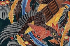 MA Fenghuang Wen blue-dyed tube depicting ancient cloth 167cm Tang dynasty relic