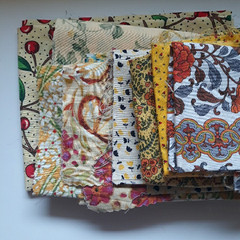 11 PC / 1 LB Mixed Lot Cotton Fabric Prints Warm Sunny Colors Modern & Vintage