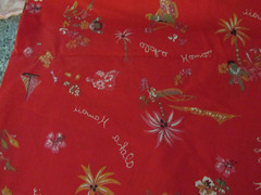 3 yards x44″ Hawaiian Textile Fabric Red Aloha Hawaii Design Hula Dancer flowers