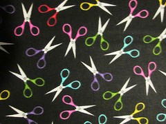 SCISSORS COLORED SEWING SCISSOR BLUE COTTON FABRIC FQ