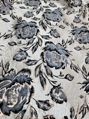 Gray Black Floral Flowers Brocade Gold Metallic On Beige Jacquard Fabric By Yard