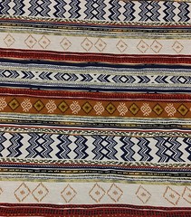 Rayon Stretch Jersey Knit Fabric horizontal Ethnic print Rust/Navy/Cream 9 oz