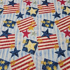 Vintage Patriotic BTY General Fabrics Red Blue Ecru Stripe Flags