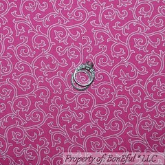 BonEful FABRIC FQ Cotton Quilt VTG Pink White Scroll Swirl Small Swiss Dot Leaf