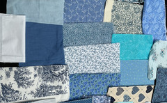 Fabric Scrap Bundle Blue Junk Journal Slow Stitch Lace Embroidery Sewing Vintage