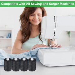 Simthread All Purpose Sewing Thread, 4 Spools Each 1000 Yards of Black