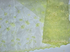 NYLON EMBROIDERED FABRIC 40″ long x 54″ wide very pale yellow (sew rm 3)