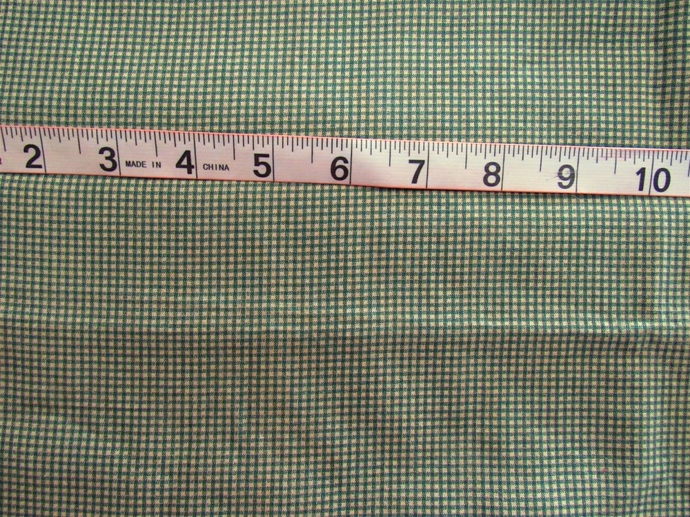 1/2 yd Cotton Fabric Cream & Green Tiny Check