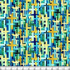 Northcott – Risen – Large Packed Crosses – Blue/Multi, Fabric BTY